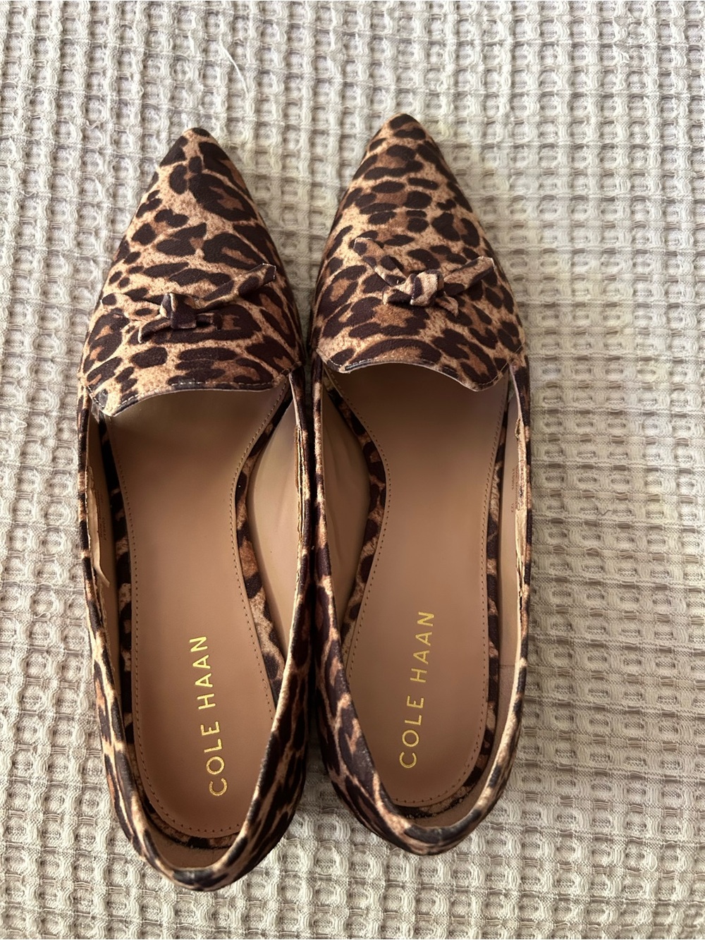 Cole Haan Leopard Print Pointed Toe Slip-On Flats - Brown/Black